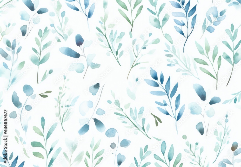green leaves and flowers in watercolor background green leaves and flowers in watercolor background