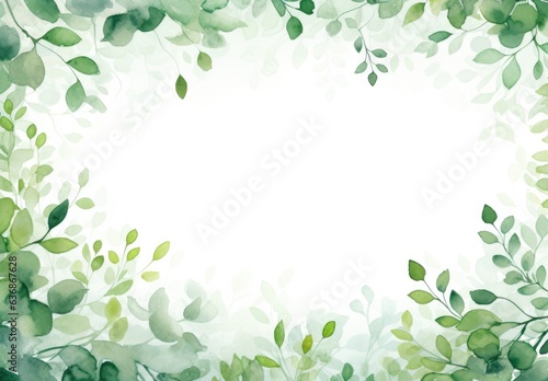 green leaves and flowers in watercolor background