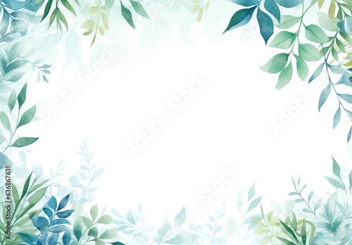 green leaves and flowers in watercolor background © EnelEva