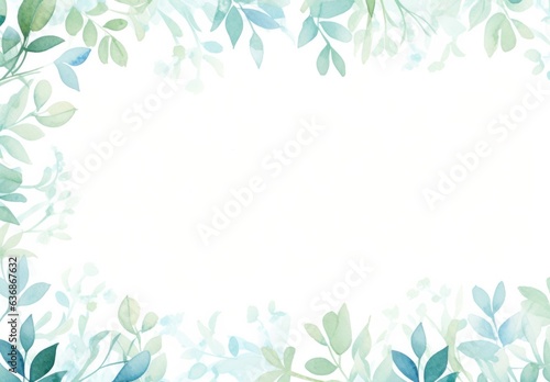 green leaves and flowers in watercolor background