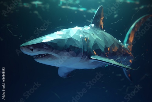A digital art of a shark in 3D. Generative AI