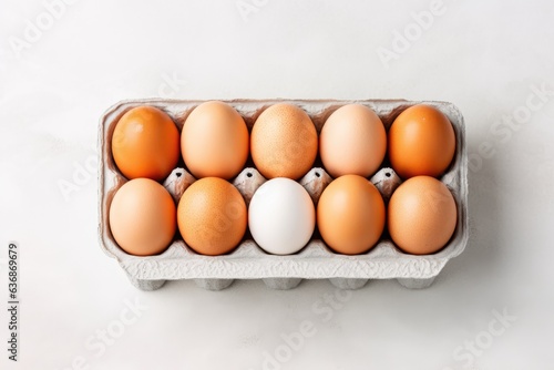 Egg carton with eggs, showcasing the simplicity and beauty of this basic food item. Generative AI