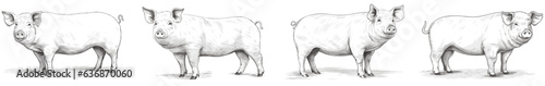 set of line art illustration pig. high detail. isolated on a transparent background. eps 10