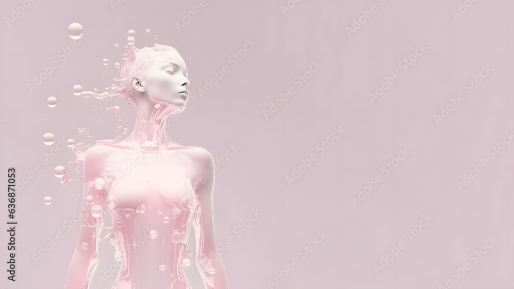 Wondrous minimalistic illustration silhuet woman body covered in water. Concept cosmetic products Wondrous minimalistic illustration silhuet woman body covered in water. Concept cosmetic products