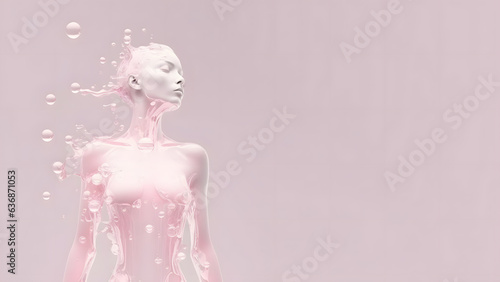 Wondrous minimalistic illustration silhuet woman body covered in water. Concept cosmetic products photo