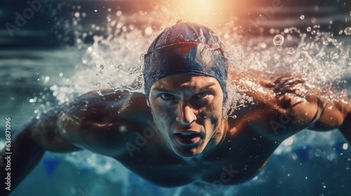 Portrait of athlete swimmer swimming in the pool. © sawitreelyaon