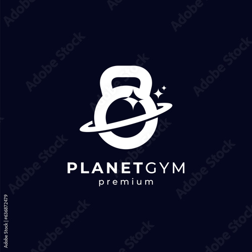 kettle bell and planet for fitness club and gym logo