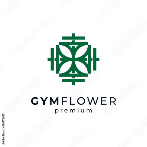 barbells and leaves for fitness and health logo