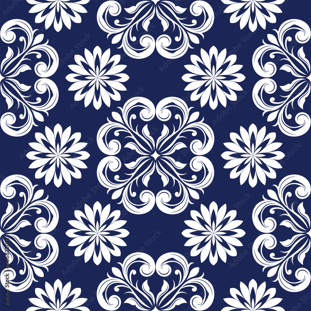 Vintage abstract flowers with seamless patterns for wallpaper, texture royal fabric. Vector illustration