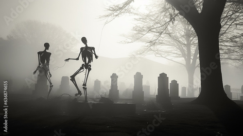 fog and horror in the cemetery.