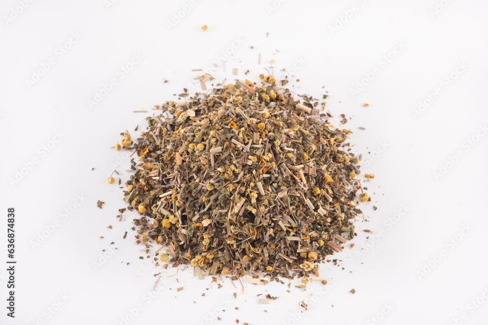 Detail of fragrant and healing tea lice made from a mixture of special herbs. Detail of fragrant and healing tea lice made from a mixture of special herbs.
