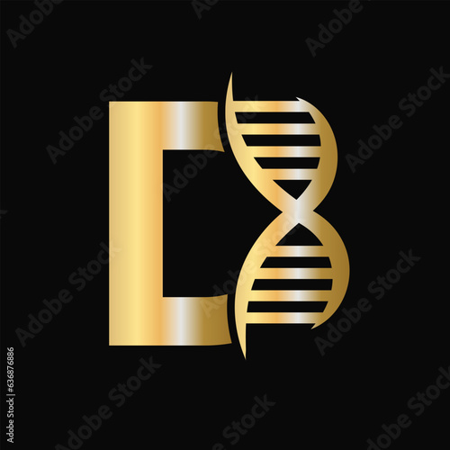 Letter D DNA Logo Design Concept With DNA Cell Icon. Health Care Symbol