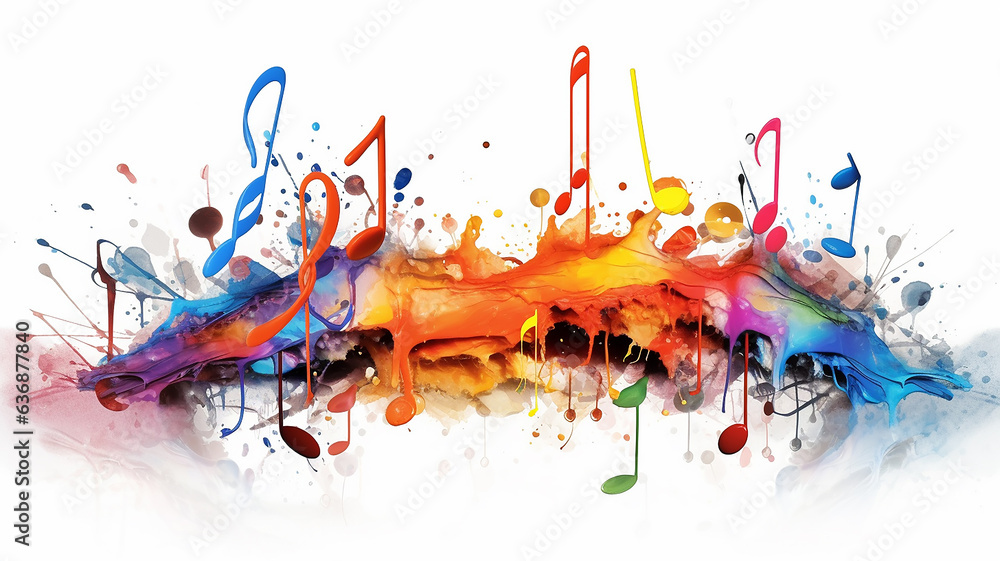 abstract musical background a swirl of multicolored notes on a white background isolated. - obrazy, fototapety, plakaty 