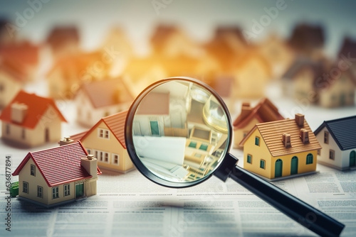 House on a magnifying glass. Generative Ai photo
