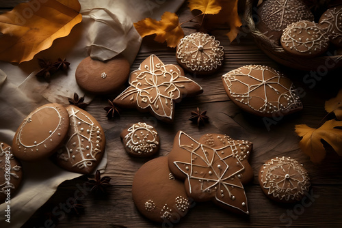 Gingerbread Cookies, spiced cookies often shaped and decorated, fall atmosphare photo