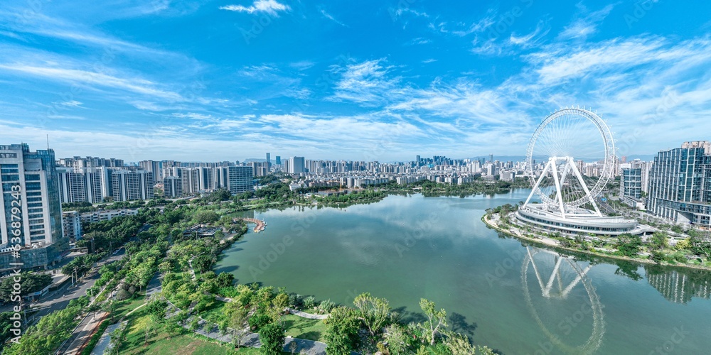 Naklejka premium Aerial panorama landscapes of Fuzhou city in China
