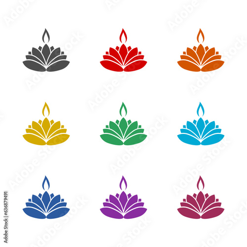 Candle and lotus symbol icon isolated on white background. Set icons colorful
