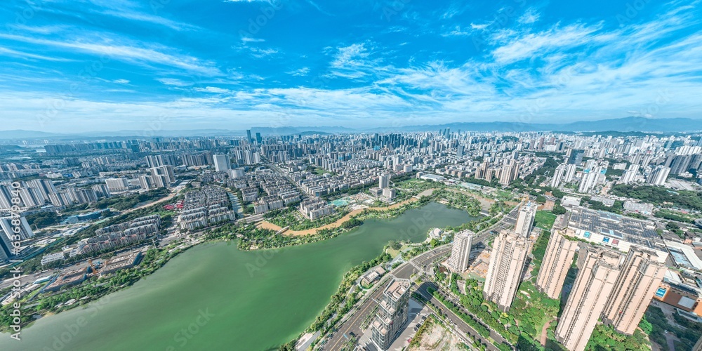 Fototapeta premium Aerial panorama landscapes of Fuzhou city in China