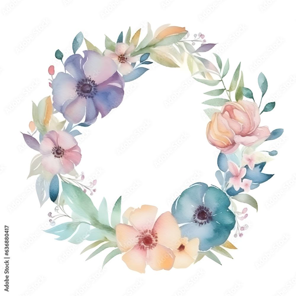 the round wreath is painted with watercolor paints.