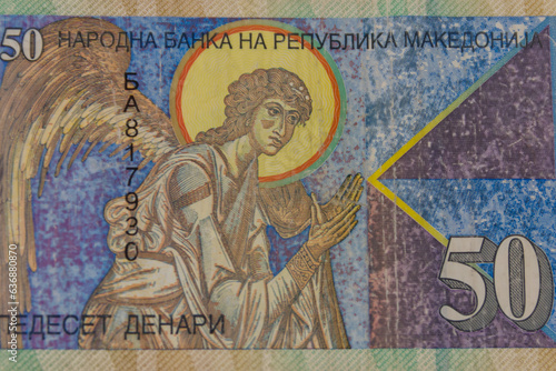 Macro shot of fifty macedonian denar banknote