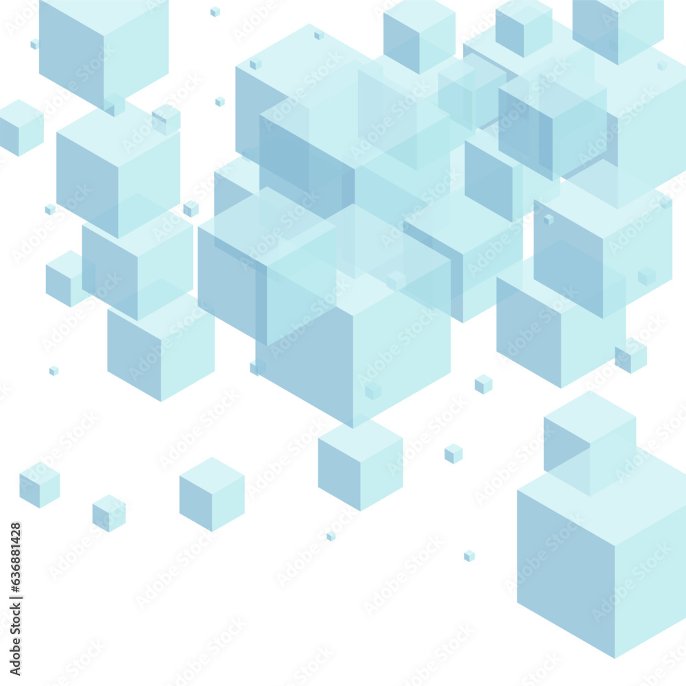 Monochrome Cubic Background White Vector. Polygon Digital Texture. Blue-gray Block 3d Template. Chaos Card. White Blockchain Cube.