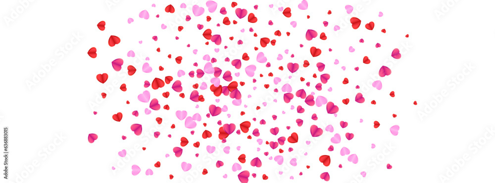 Tender Heart Background White Vector. Volume Backdrop Confetti. Fond Bright Texture. Red Confetti Isolated Frame. Pink February Illustration.