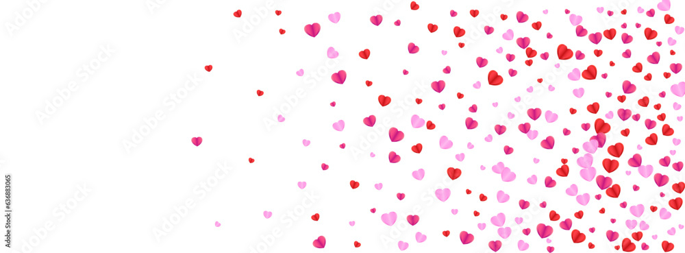 Pink Confetti Background White Vector. Blank Frame Heart. Fond Cute Illustration. Tender Heart Greeting Texture. Red Decor Backdrop.