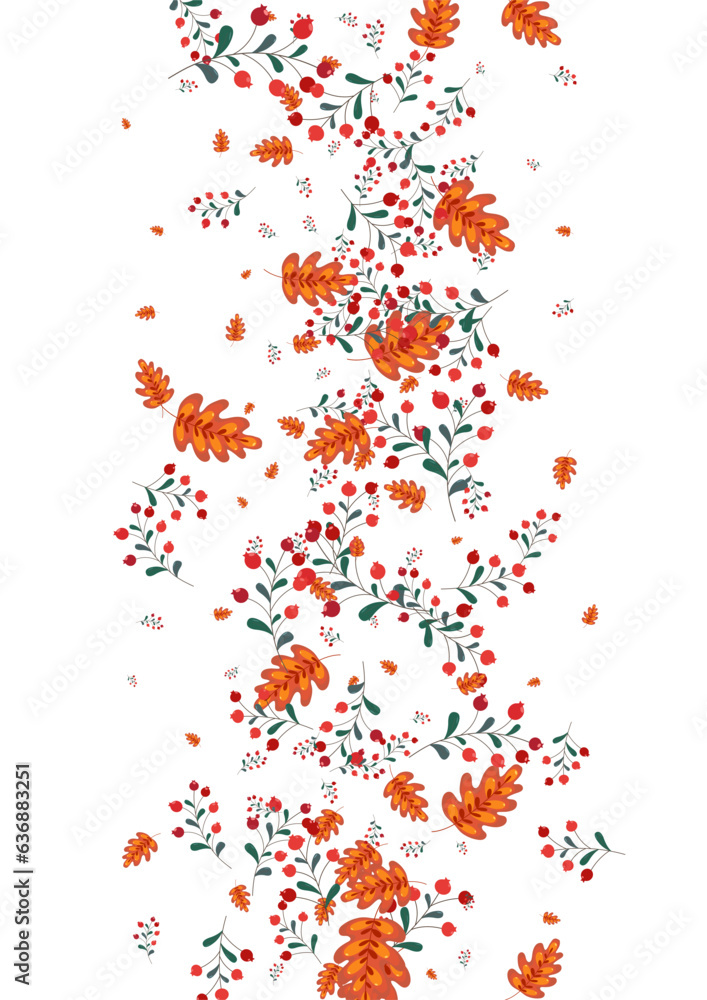 Obraz premium Green Rowan Background White Vector. Leaves Simple Illustration. Burgundy Herb Seamless. Abstract Texture. Leaf Floral.