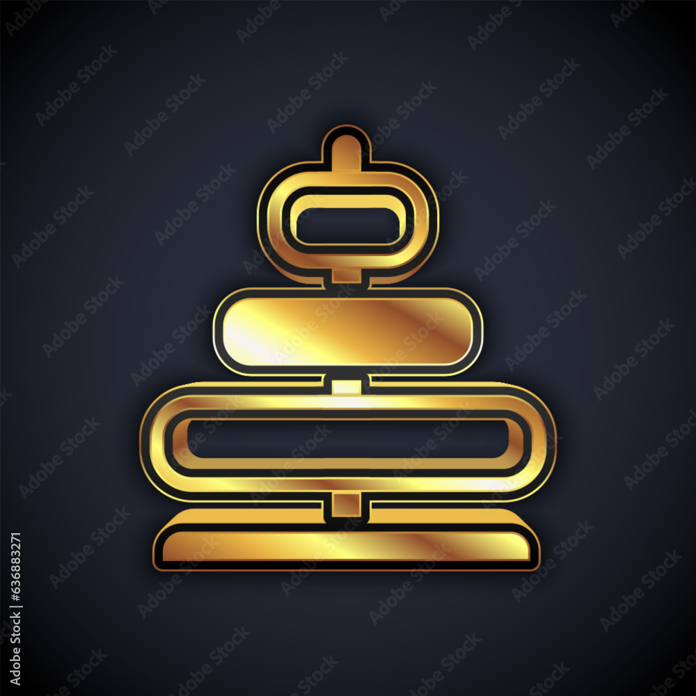 Gold Pyramid toy icon isolated on black background. Vector