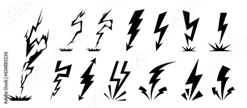 Set Lightning bolt. Thunderbolt, lightning strike. Modern flat style vector illustration.