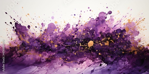 Purple and Gold Paint Splash and Texture on White Background. Paint Stain