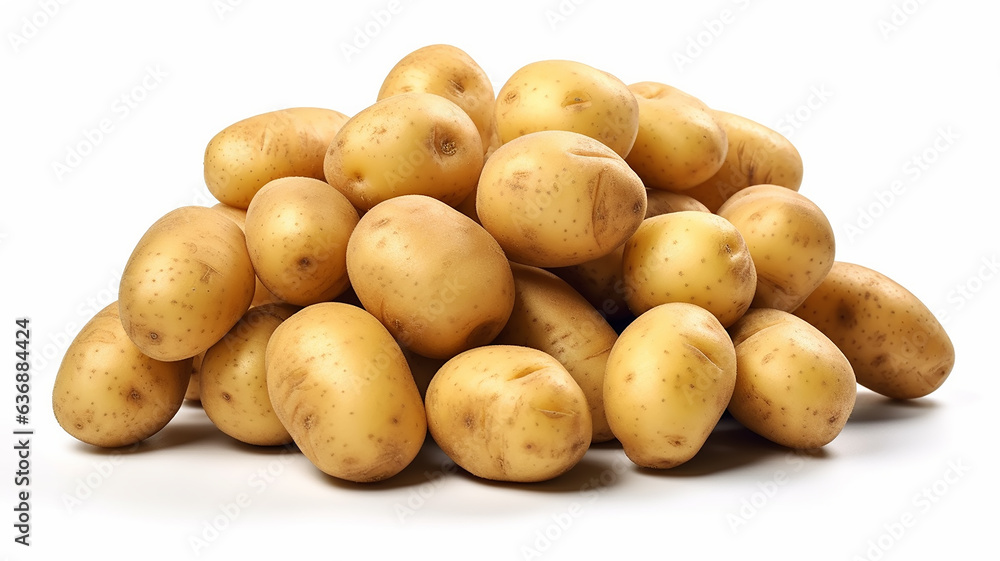 a mountain of potatoes is isolated against the background.