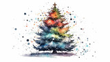watercolor christmas tree isolated on a white christmas background.