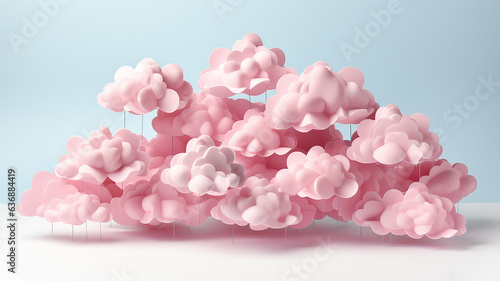 pink delicate 3d clouds on a white background graphics idea message poster copy space.
