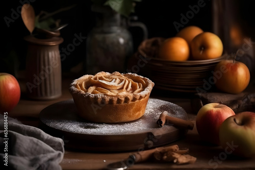 Apple Pie, warm spiced apples in a flaky crust, winter atmosphare photo