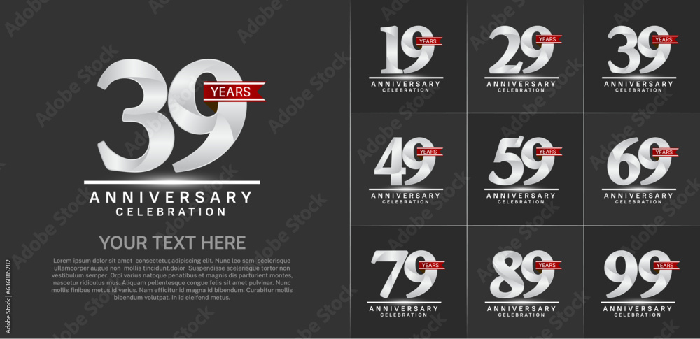 set of anniversary logo with silver number and red ribbon can be use for celebration set of anniversary logo with silver number and red ribbon can be use for celebration