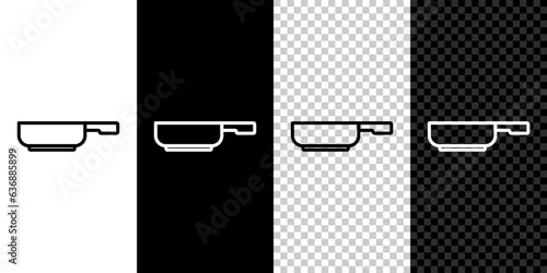 Set line Frying pan icon isolated on black and white background. Fry or roast food symbol. Vector