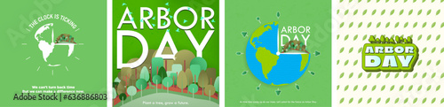 Arbor Day Poster Set. Earth and tree icon symbols and Arbor Day Typography. Plant a tree, grow a future. Vector Illustration. EPS 10.