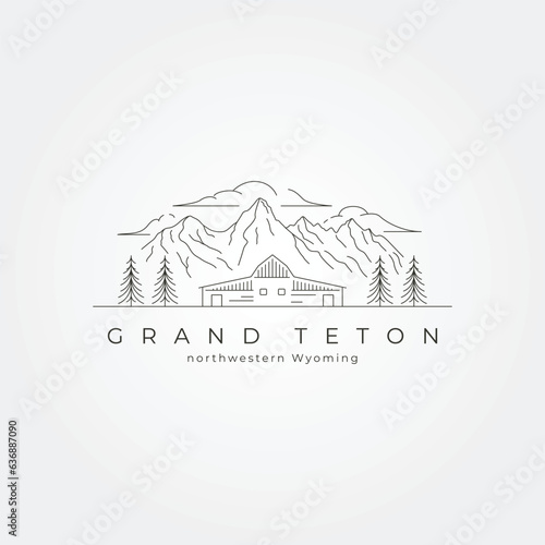 Photo vector of grand teton national park line art logo minimal illustration design wi