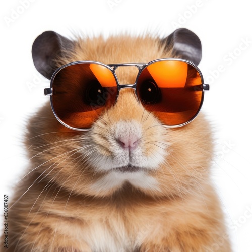 close-up of Hamster with sunglasses on white background