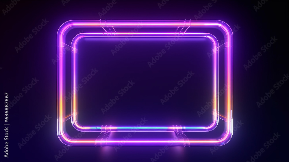 neon abstract luminous frame on black background. Generative AI neon abstract luminous frame on black background. Generative AI
