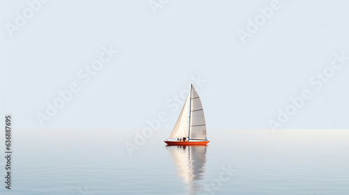 lonely sailing boat at sea minimalism style posters. the atmosphere is a dream. © kichigin19