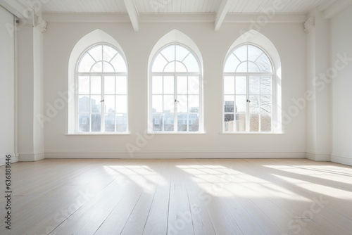 Spacious bright space with large window. Generative AI