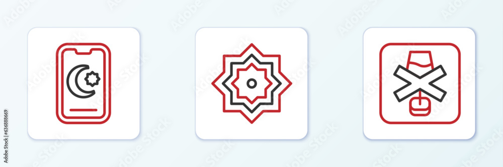 Set line No alcohol, Star and crescent and Octagonal star icon. Vector