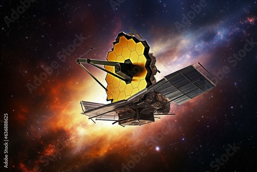 James Webb Space Telescope in space, Milky Way in the background. Generative AI