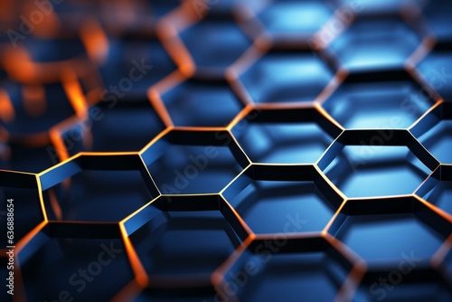 Close-up view of abstract hexagonal structure on graphene surface. Generative AI