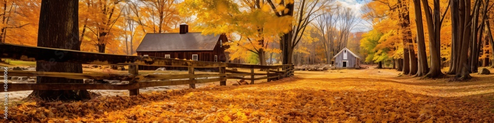Autumn landscape with a wooden house in the park. 3d rendering