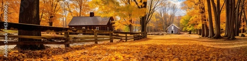 Autumn landscape with a wooden house in the park. 3d rendering
