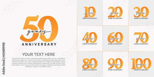 set of anniversary logo with orange number and black handwriting text can be use for celebration