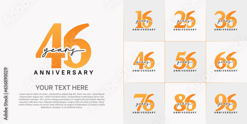 set of anniversary logo with orange number and black handwriting text can be use for celebration